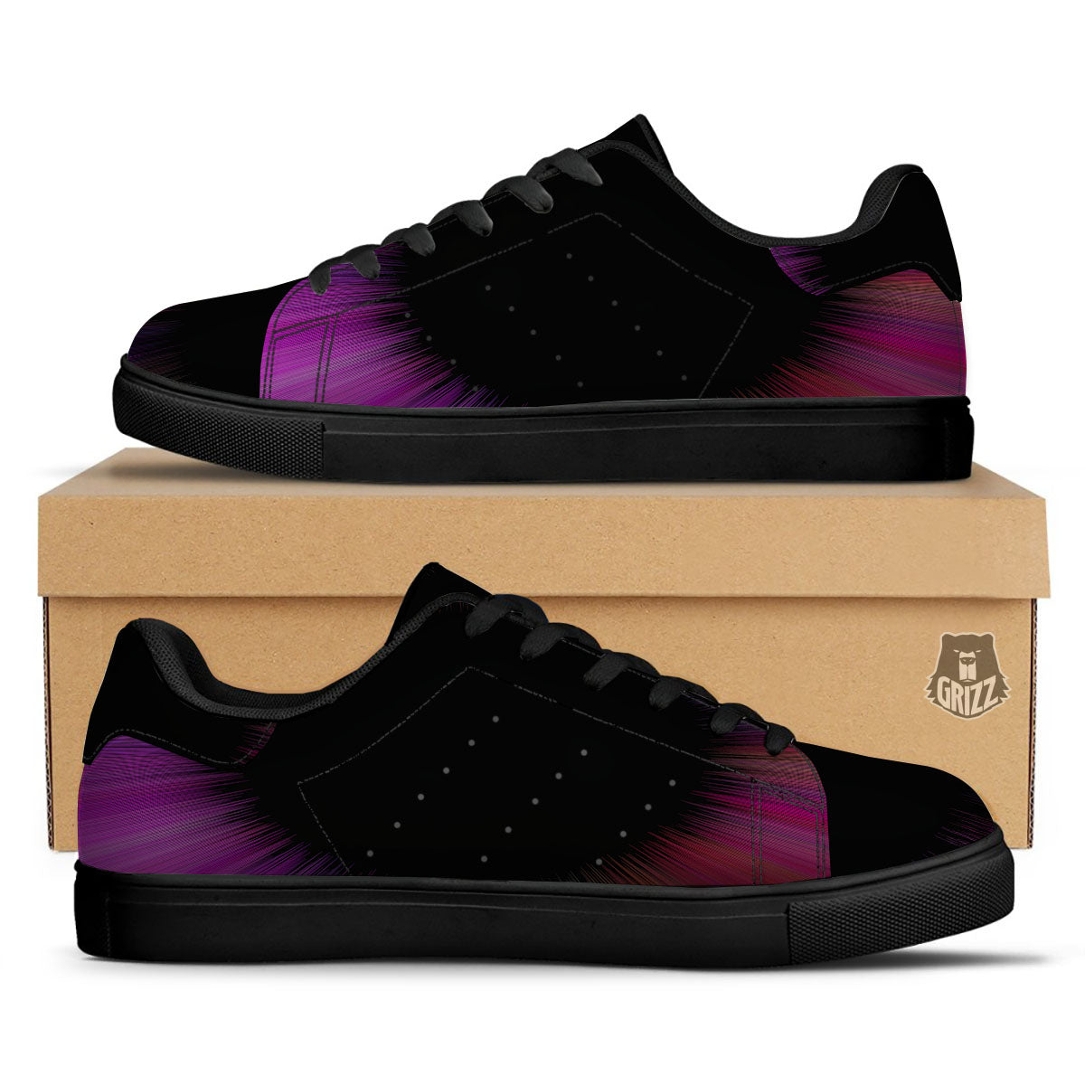 Hyperspace Purple Print Black Low Top Sneakers-grizzshop