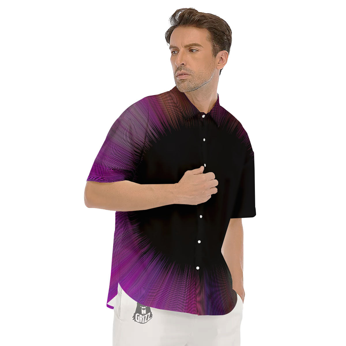 Hyperspace Purple Print Men's Short Sleeve Shirts-grizzshop