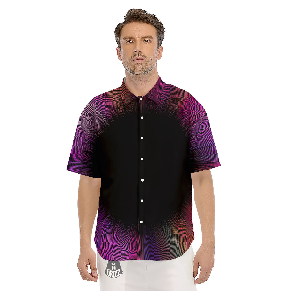 Hyperspace Purple Print Men's Short Sleeve Shirts-grizzshop