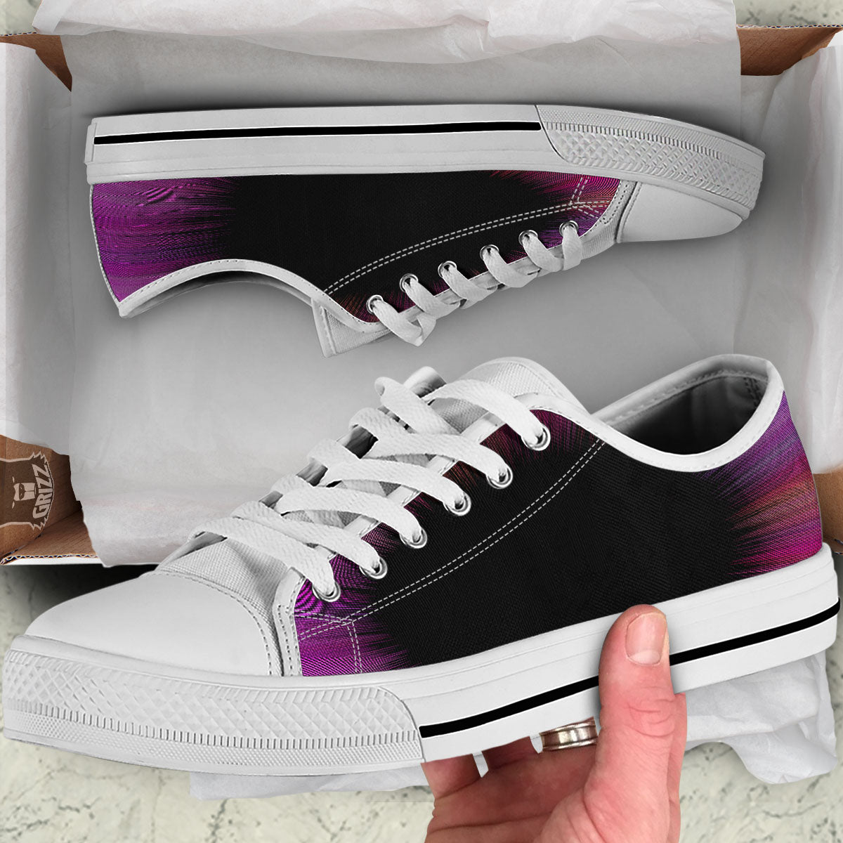 Hyperspace Purple Print White Low Top Shoes-grizzshop