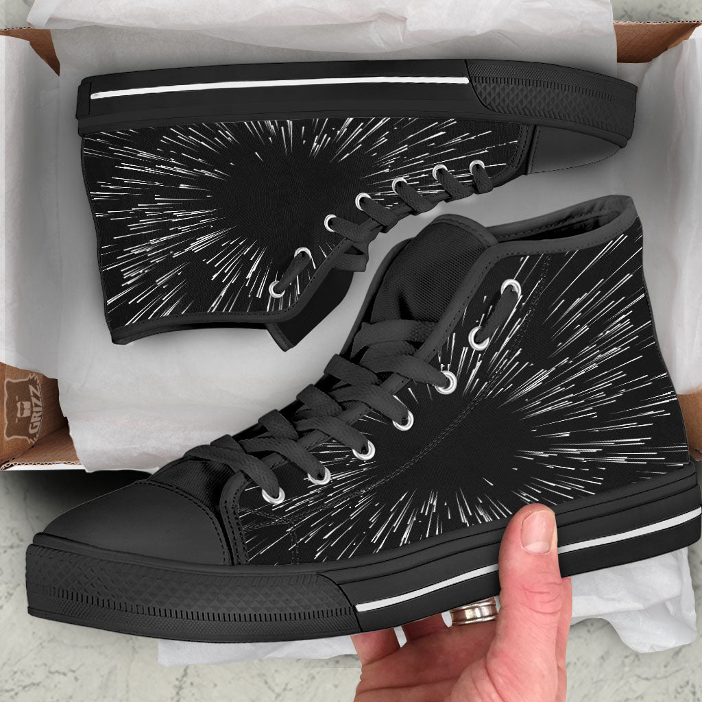 Hyperspace White And Black Print Black High Top Shoes-grizzshop