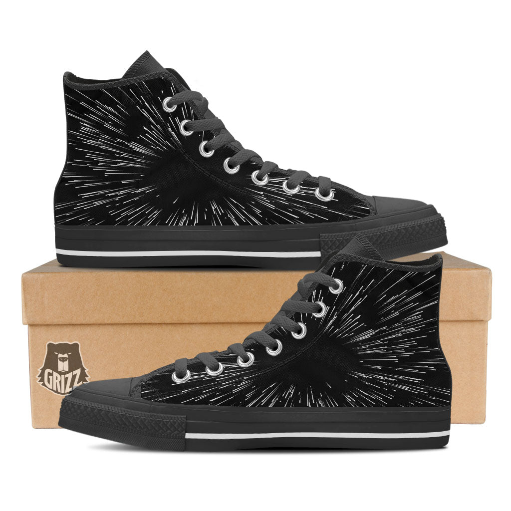 Hyperspace White And Black Print Black High Top Shoes-grizzshop