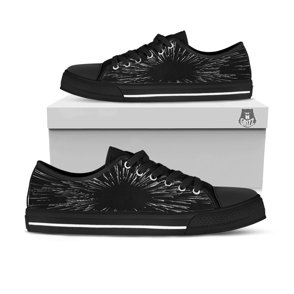 Hyperspace White And Black Print Black Low Top Shoes-grizzshop