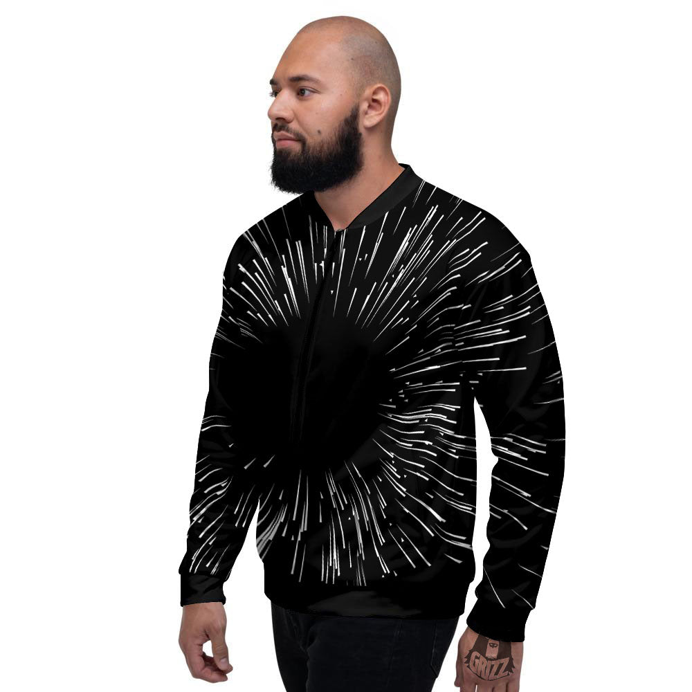 Hyperspace White And Black Print Men's Bomber Jacket-grizzshop