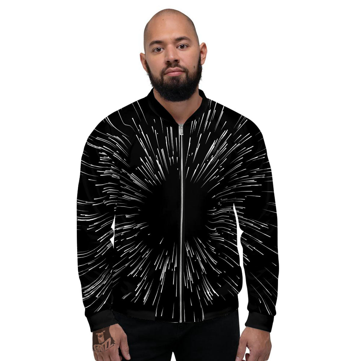 Hyperspace White And Black Print Men's Bomber Jacket-grizzshop