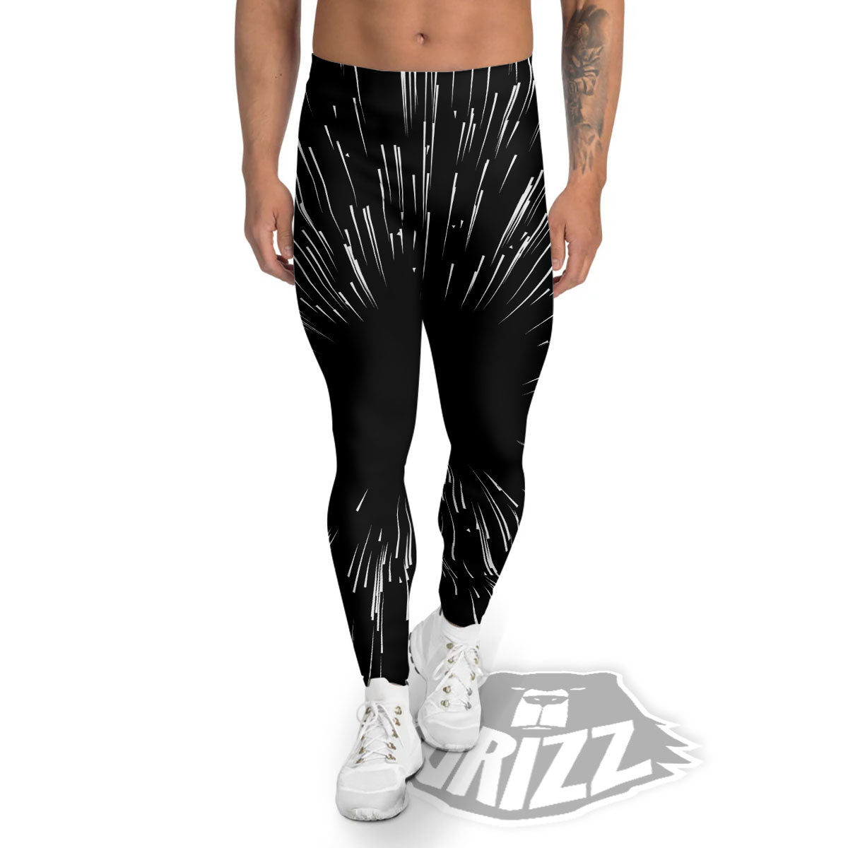 Hyperspace White And Black Print Men's Leggings-grizzshop