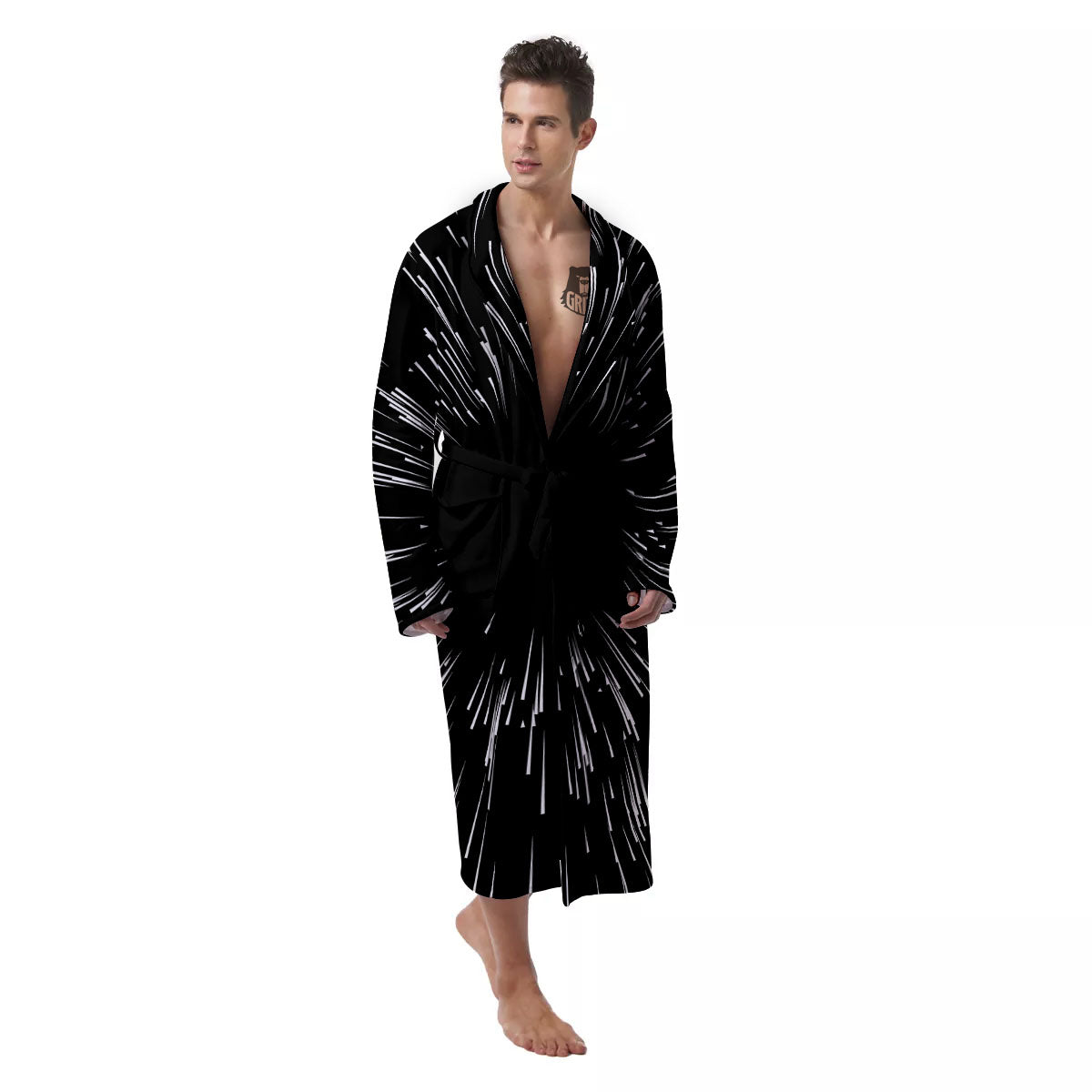 Hyperspace White And Black Print Men's Robe-grizzshop