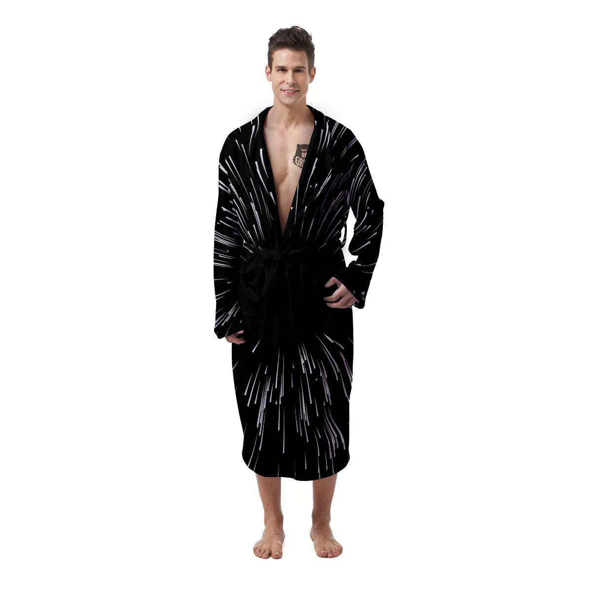 Hyperspace White And Black Print Men's Robe-grizzshop