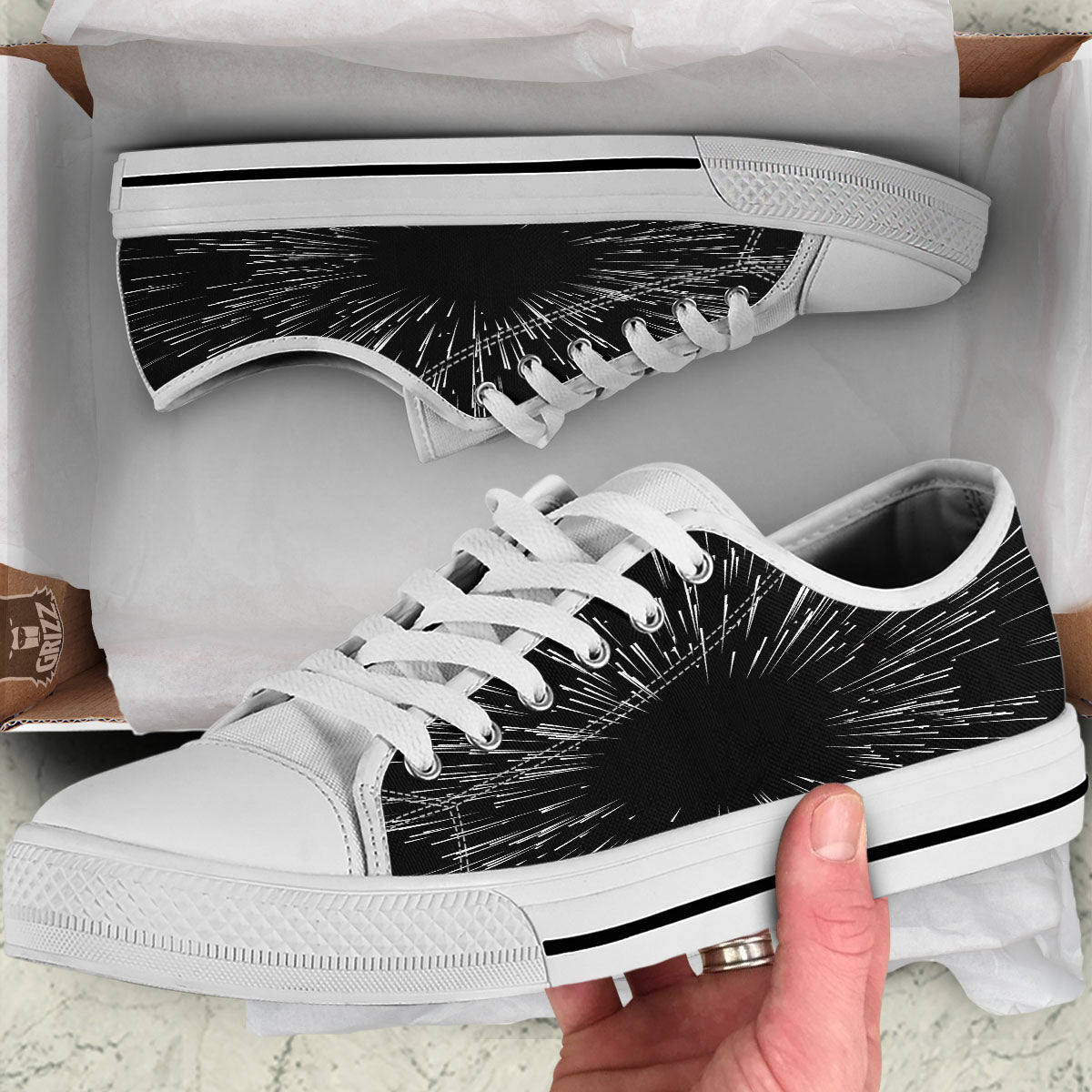 Hyperspace White And Black Print White Low Top Shoes-grizzshop