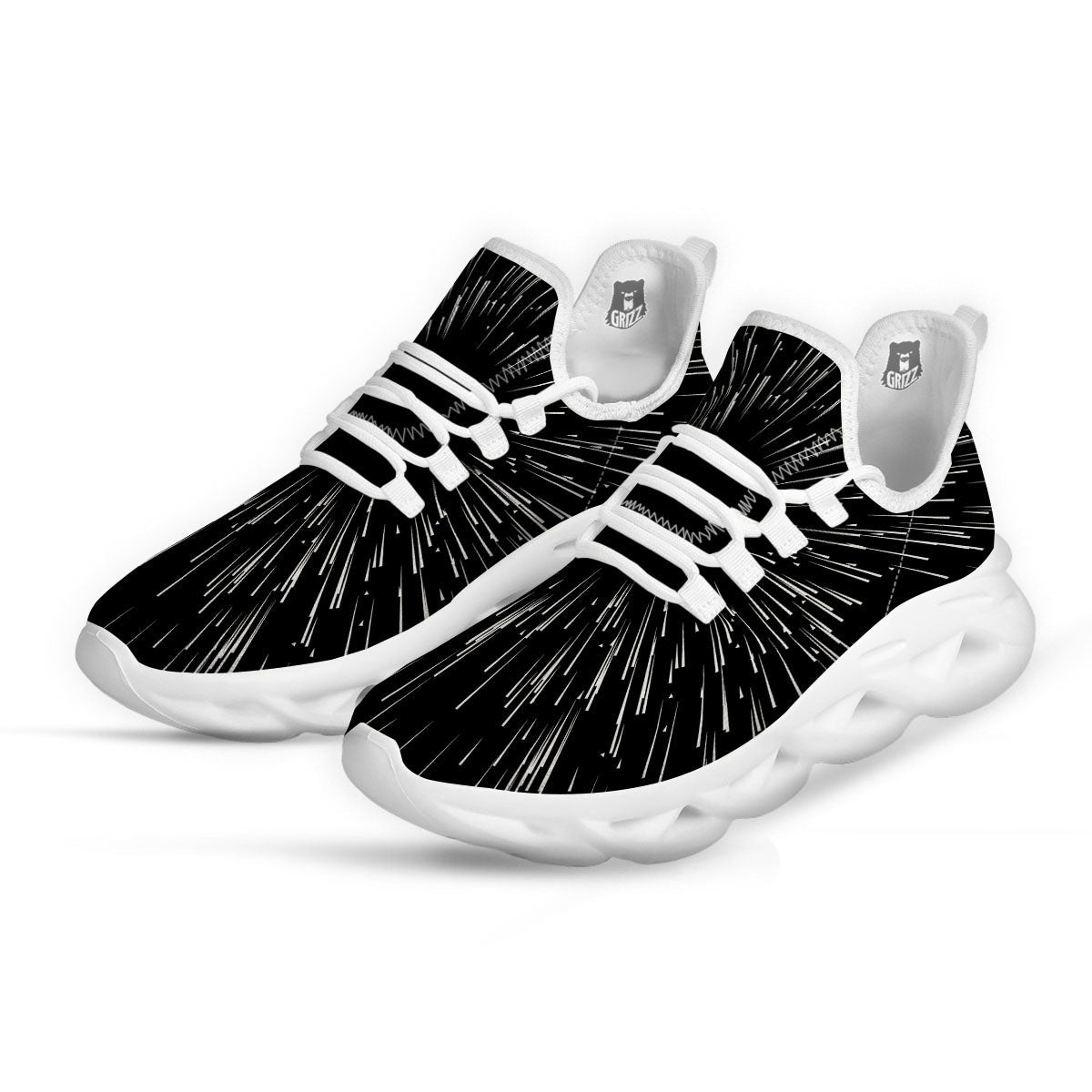 Hyperspace White And Black Print White Running Shoes-grizzshop