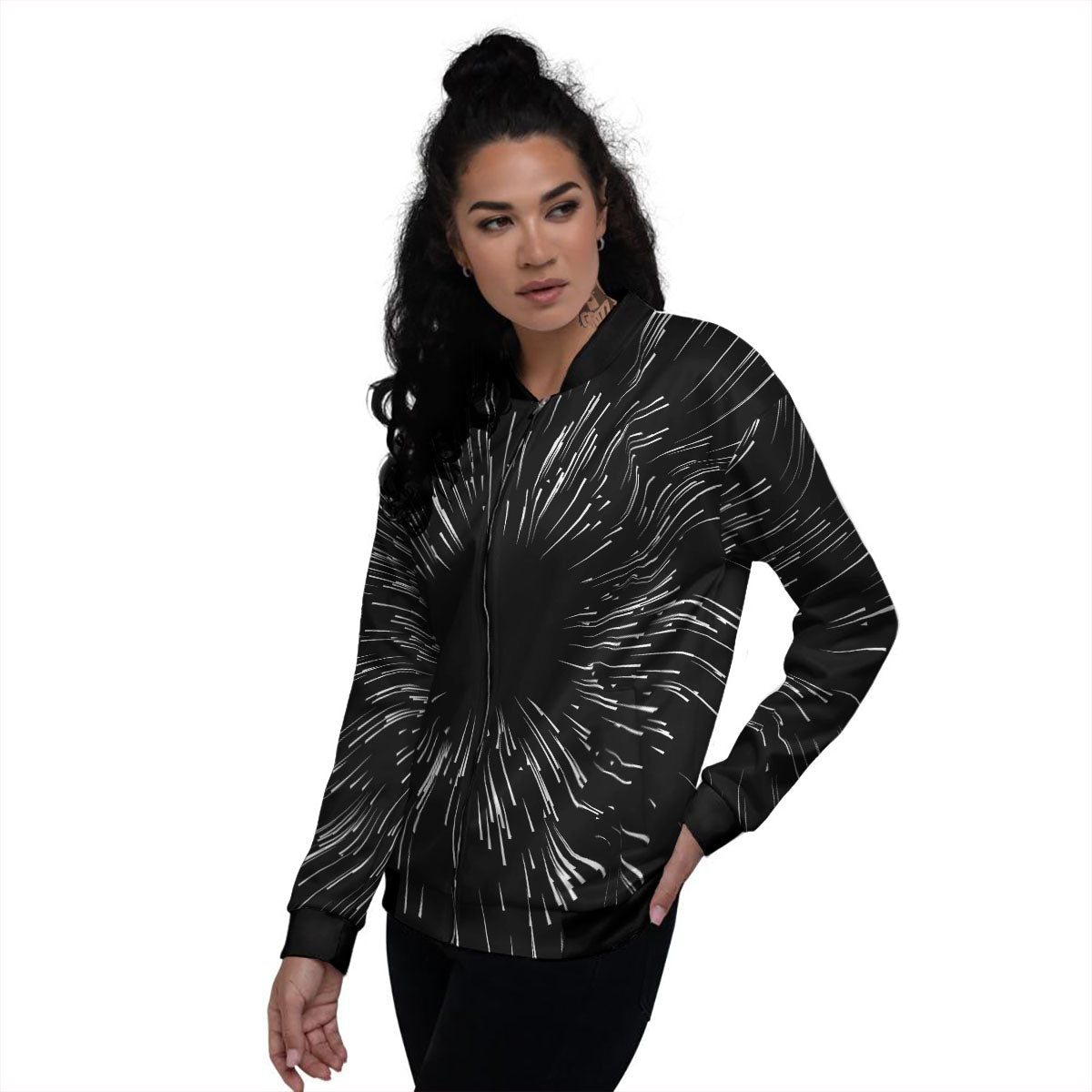 Hyperspace White And Black Print Women's Bomber Jacket-grizzshop