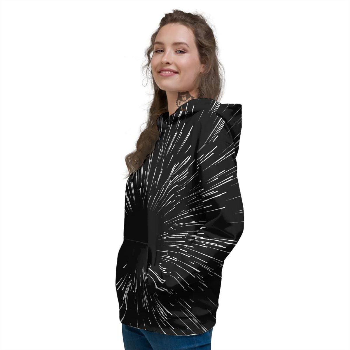 Hyperspace White And Black Print Women's Hoodie-grizzshop