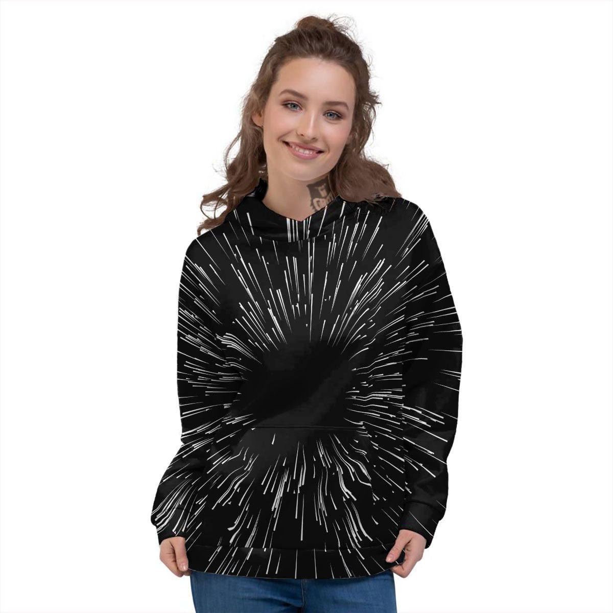 Hyperspace White And Black Print Women's Hoodie-grizzshop