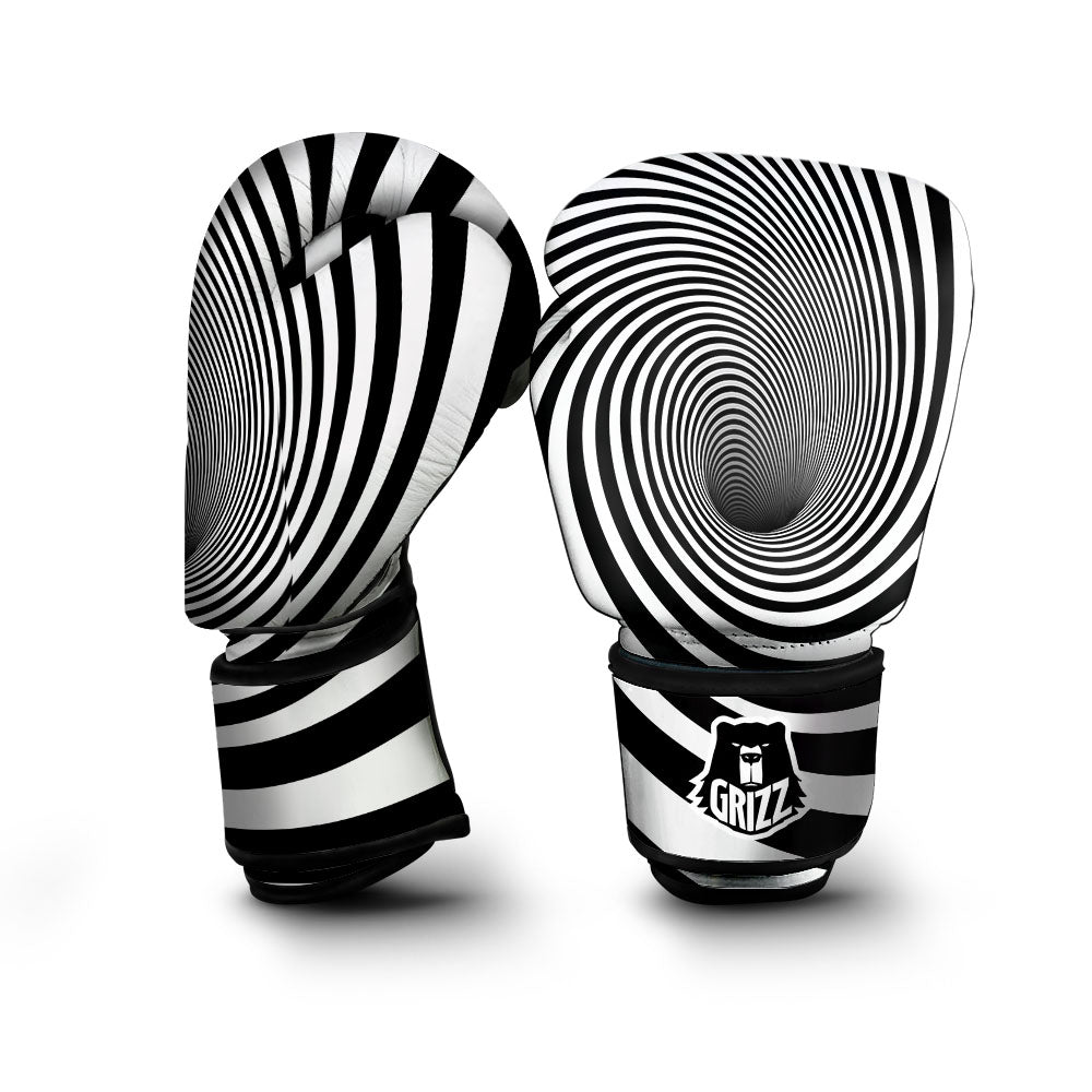 Hypnotic Illusion White And Black Print Boxing Gloves-grizzshop