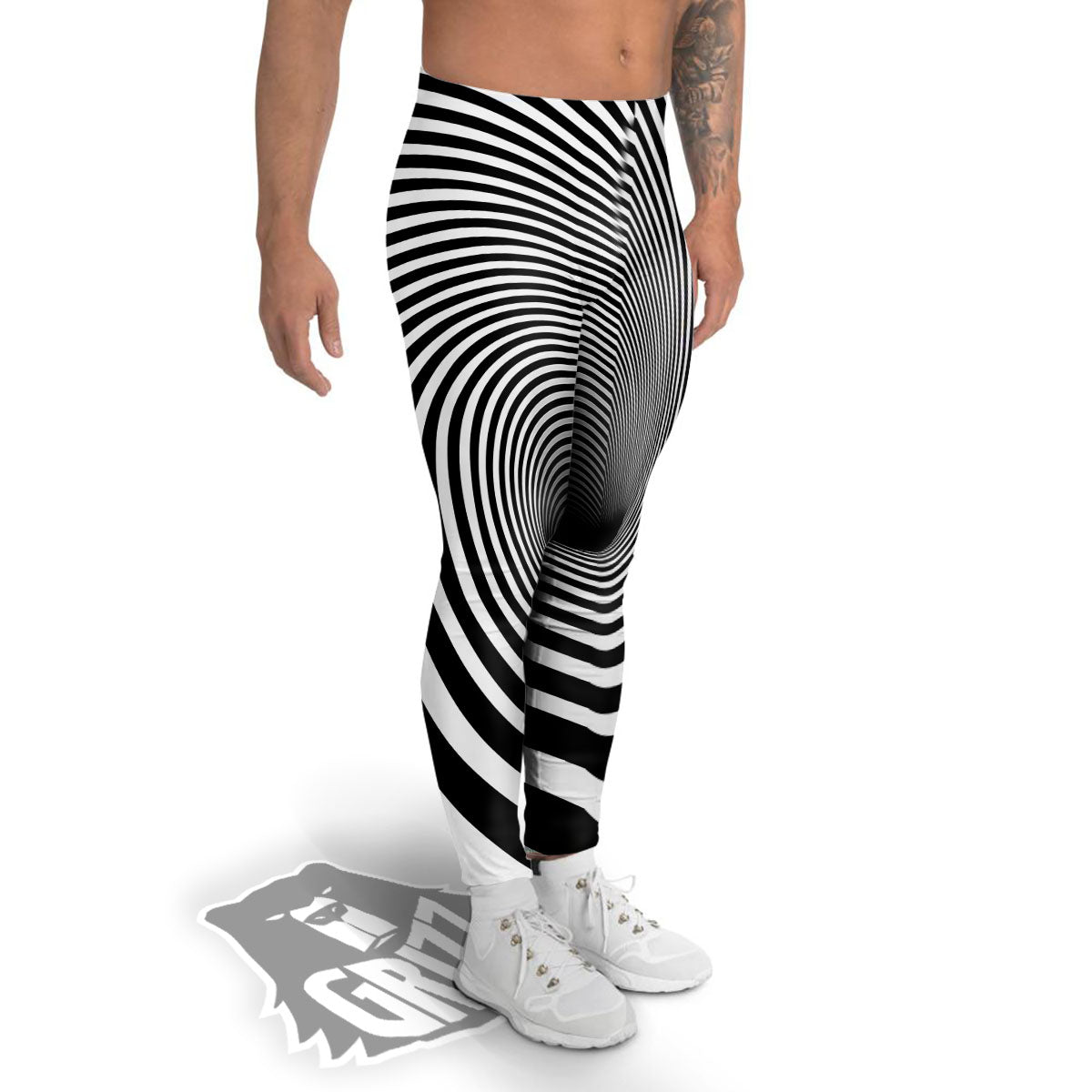 Hypnotic Illusion White And Black Print Men's Leggings-grizzshop