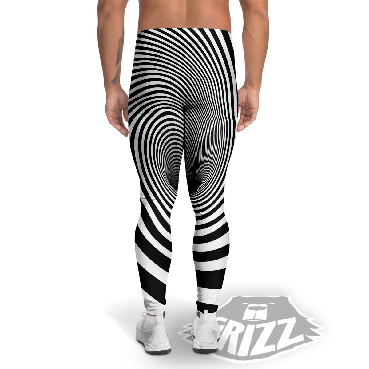 Hypnotic Illusion White And Black Print Men's Leggings-grizzshop