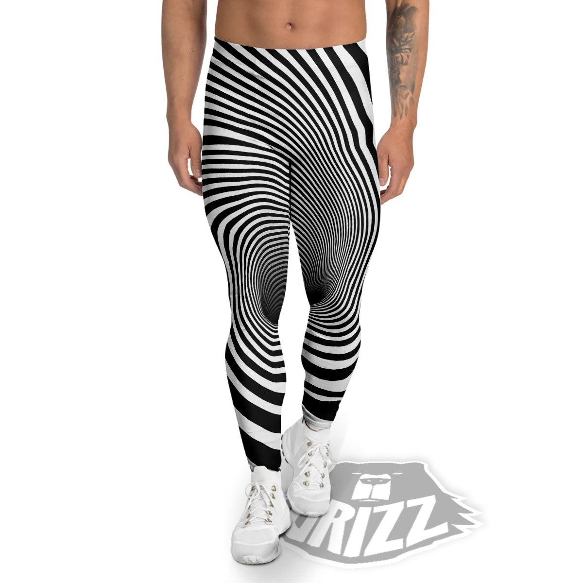 Hypnotic Illusion White And Black Print Men's Leggings-grizzshop