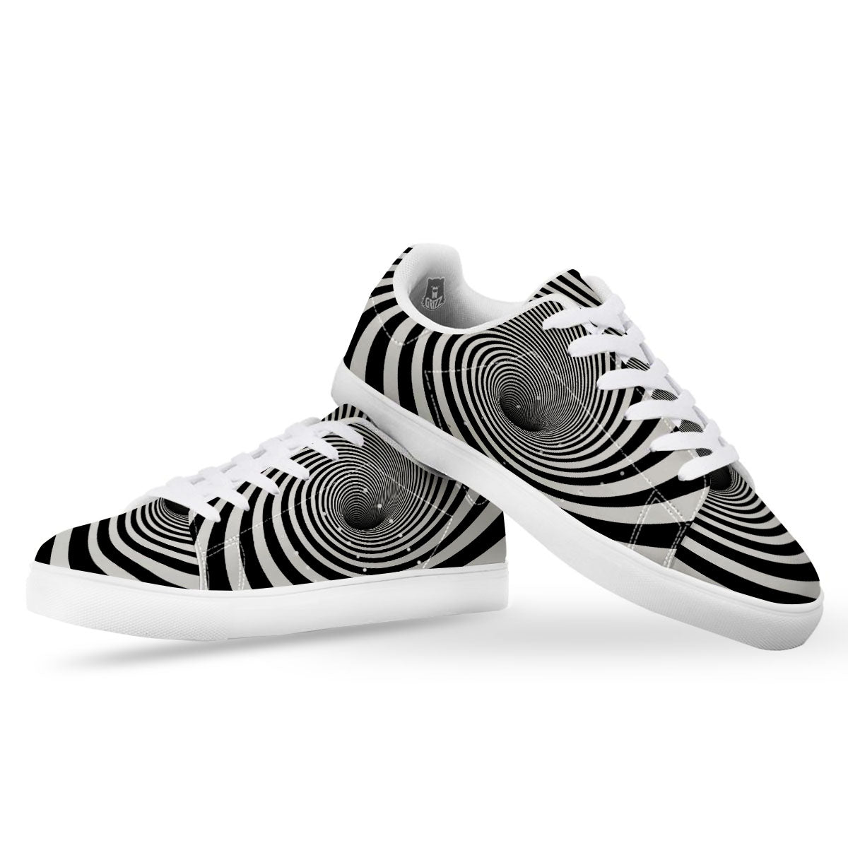 Hypnotic Illusion White And Black Print White Low Top Sneakers-grizzshop
