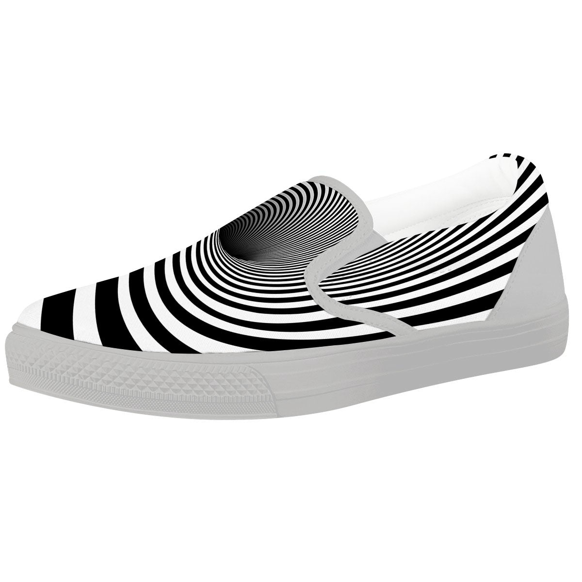 Hypnotic Illusion White And Black Print White Slip On Shoes-grizzshop