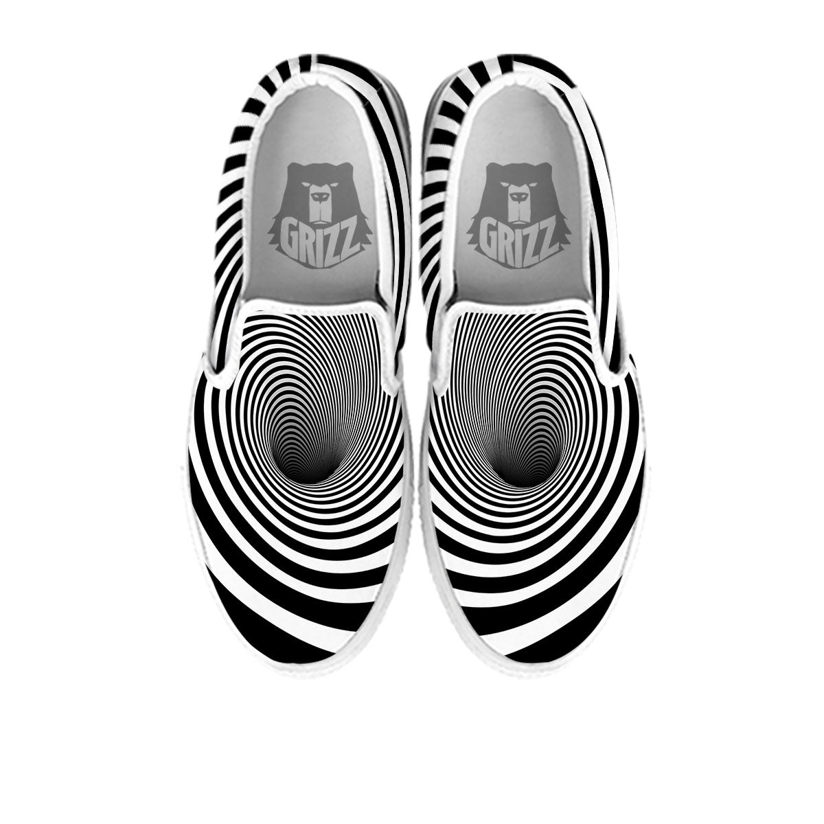 Hypnotic Illusion White And Black Print White Slip On Shoes-grizzshop