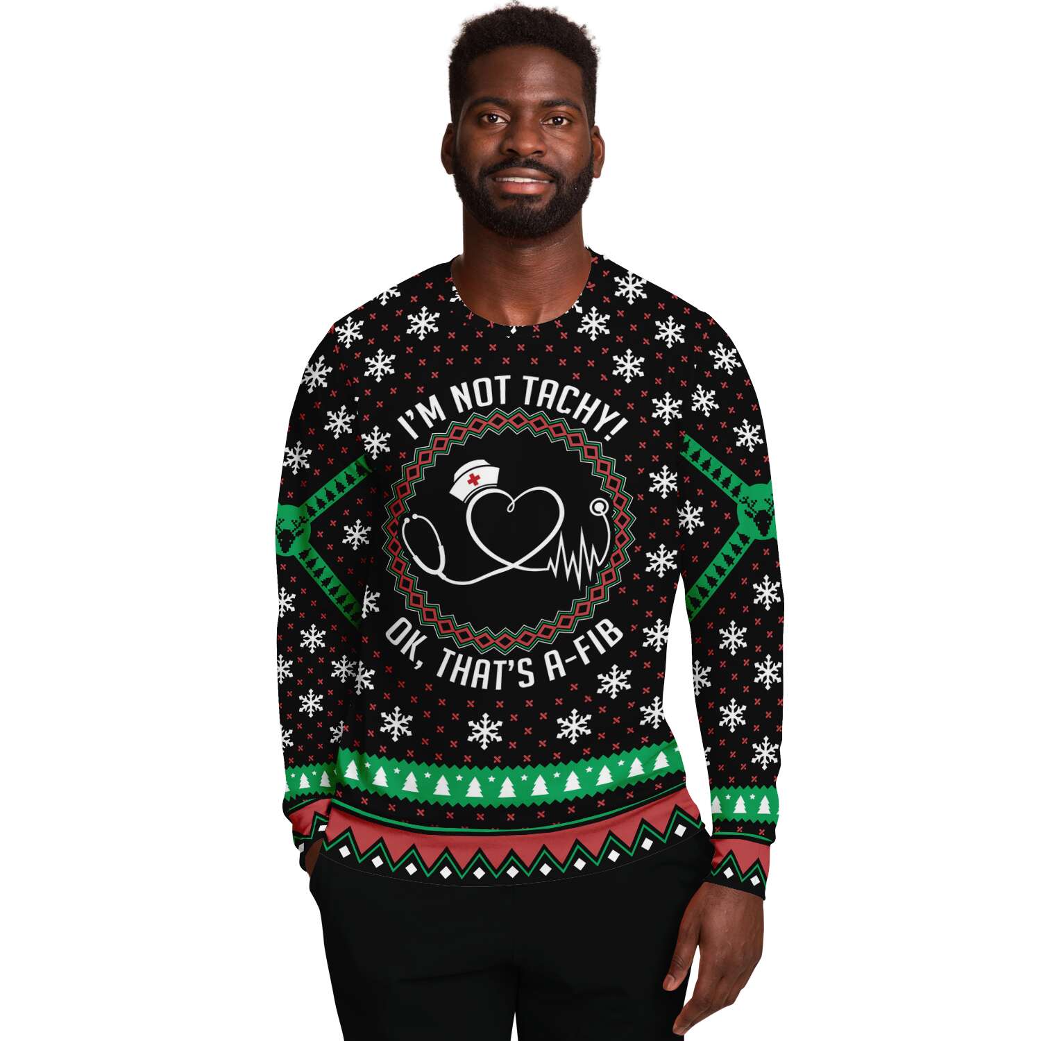 I Am Not Tachy Ok, That's A-FIB Nurse Ugly Christmas Sweater-grizzshop