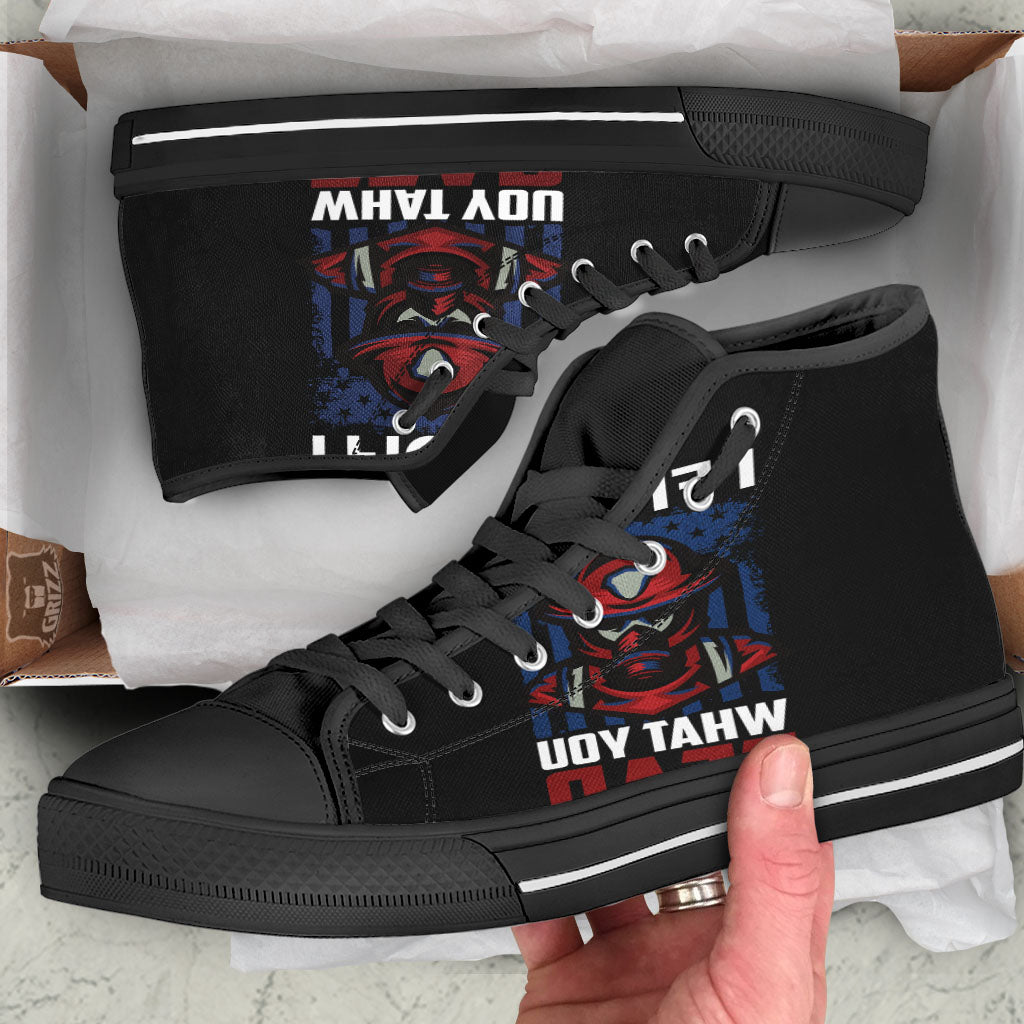 I Fight What You Fear Firefighter Print Black High Top Shoes-grizzshop