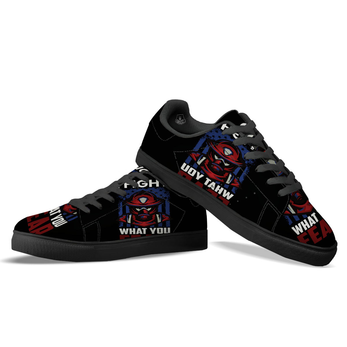 I Fight What You Fear Firefighter Print Black Low Top Sneakers-grizzshop