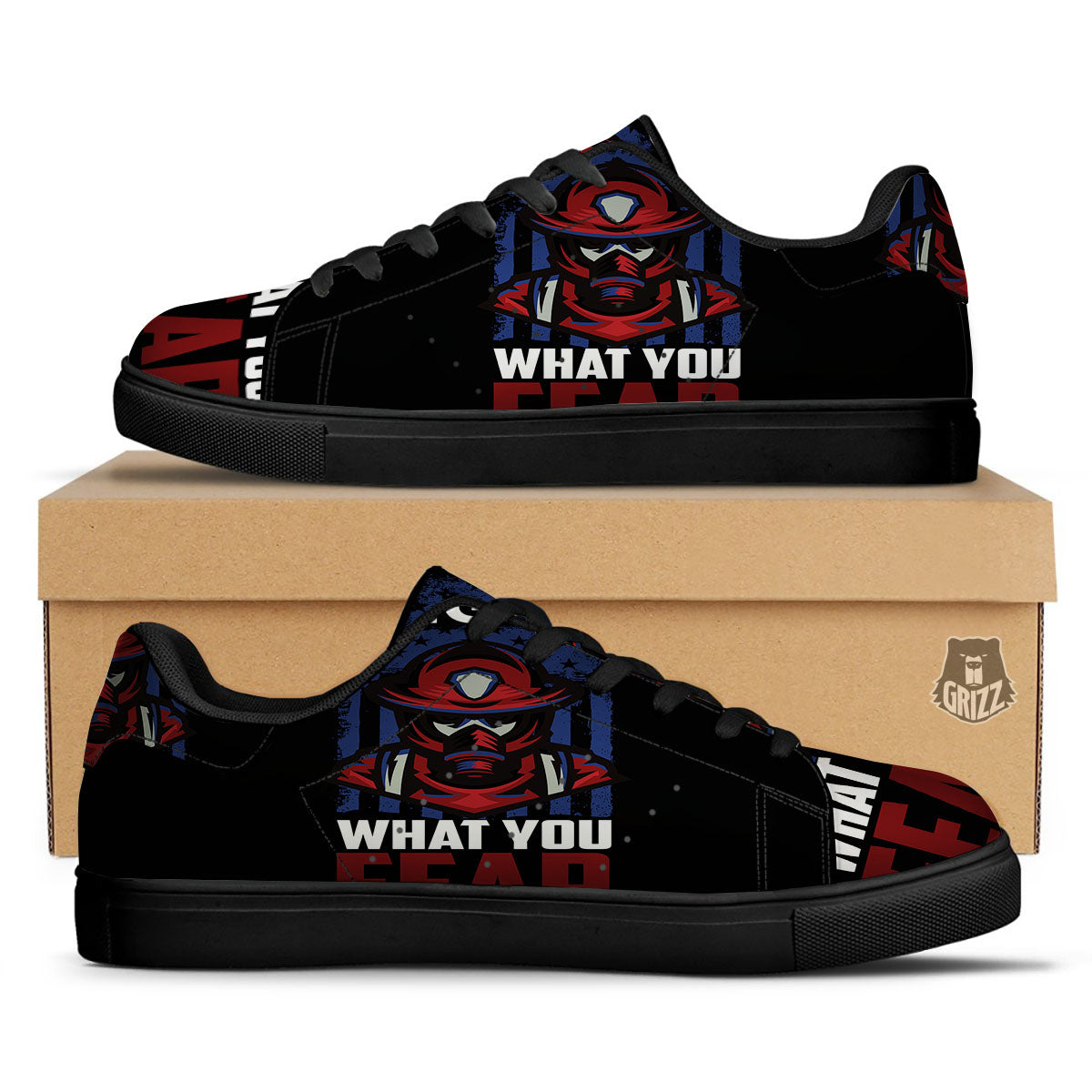 I Fight What You Fear Firefighter Print Black Low Top Sneakers-grizzshop