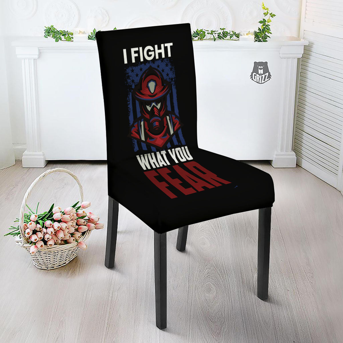 I Fight What You Fear Firefighter Print Dining Chair Slipcover-grizzshop