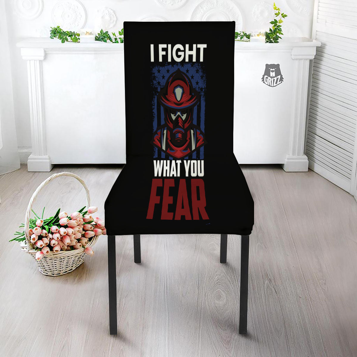 I Fight What You Fear Firefighter Print Dining Chair Slipcover-grizzshop