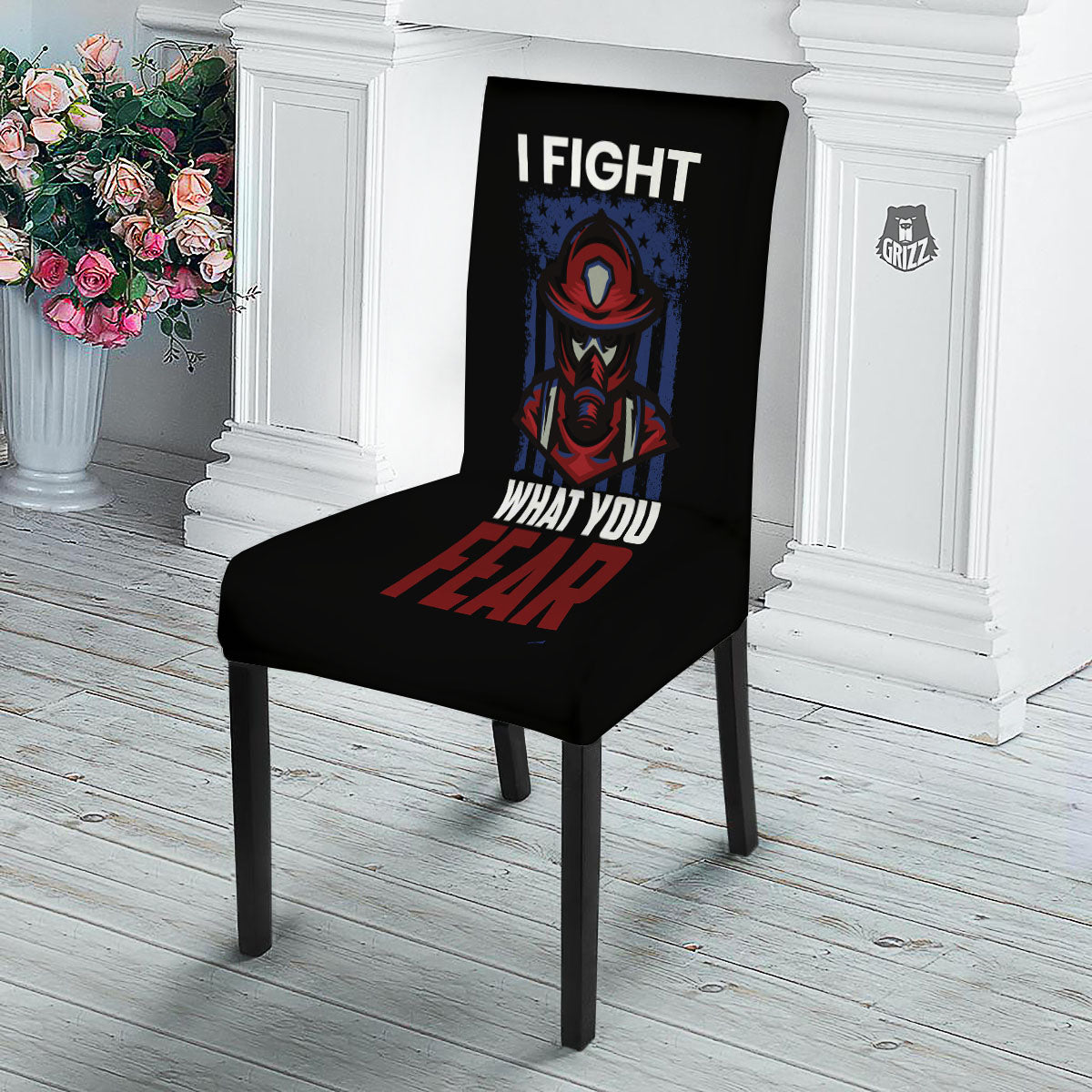 I Fight What You Fear Firefighter Print Dining Chair Slipcover-grizzshop