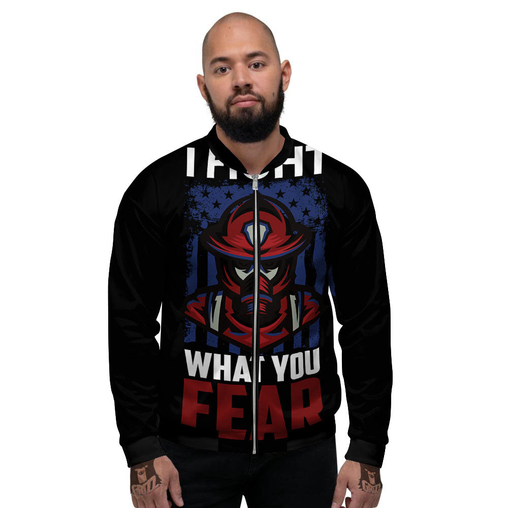 I Fight What You Fear Firefighter Print Men's Bomber Jacket-grizzshop