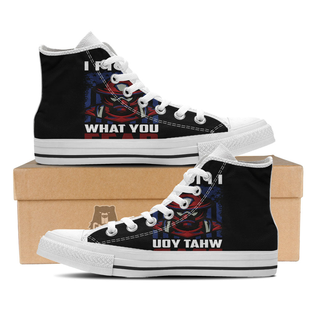 I Fight What You Fear Firefighter Print White High Top Shoes-grizzshop