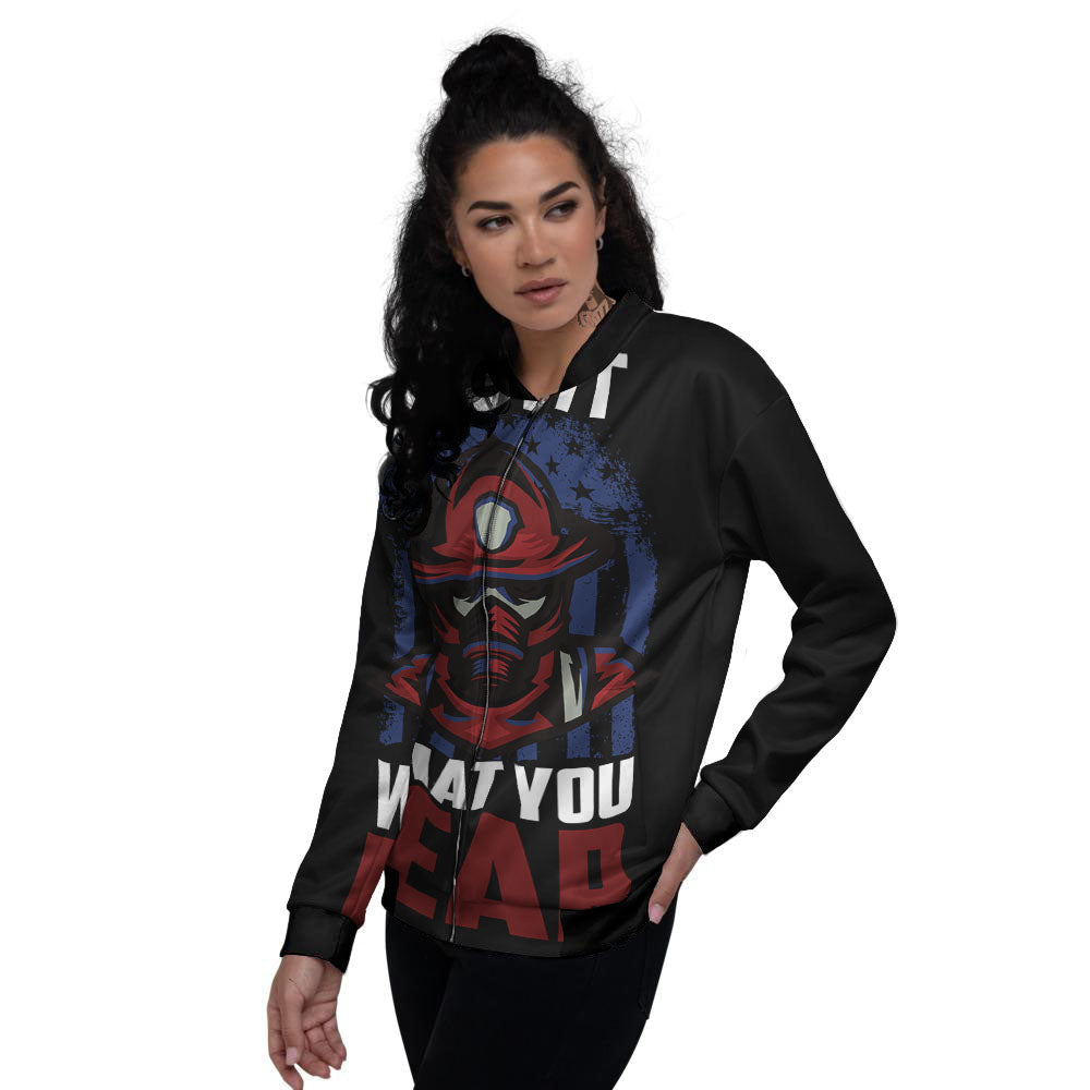I Fight What You Fear Firefighter Print Women's Bomber Jacket-grizzshop