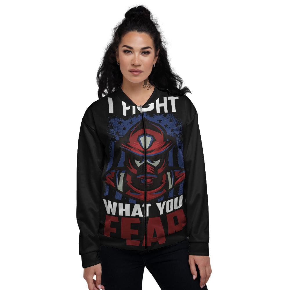 I Fight What You Fear Firefighter Print Women's Bomber Jacket-grizzshop