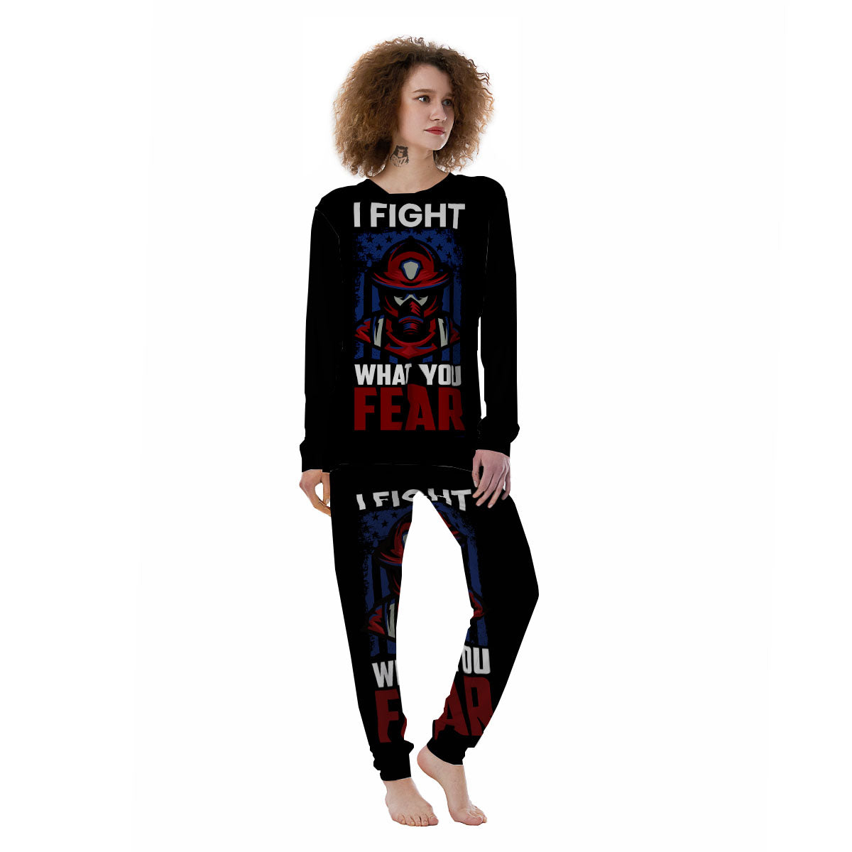 I Fight What You Fear Firefighter Print Women's Pajamas-grizzshop