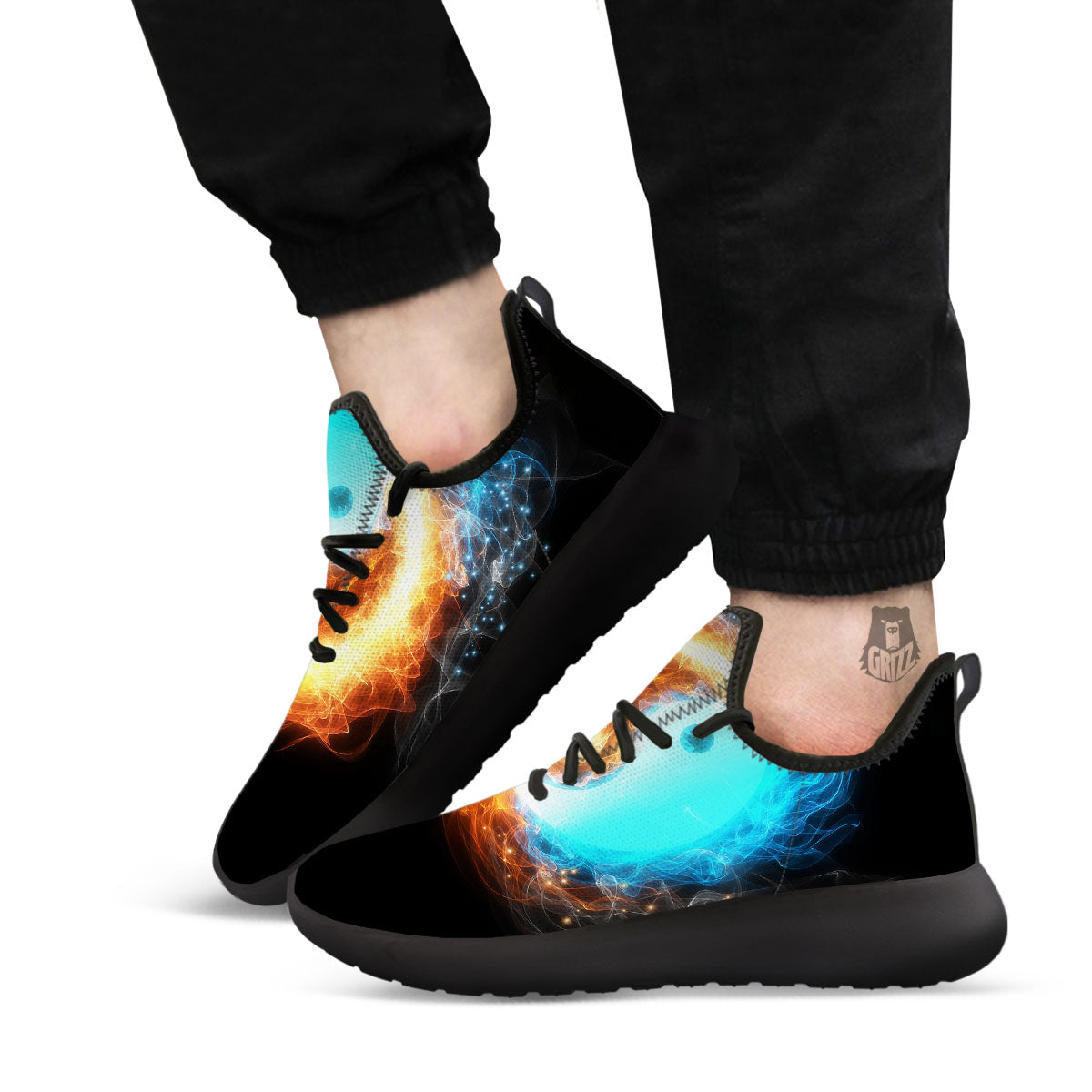 Ice And Fire Sparkle Yin Yang Print Black Athletic Shoes-grizzshop