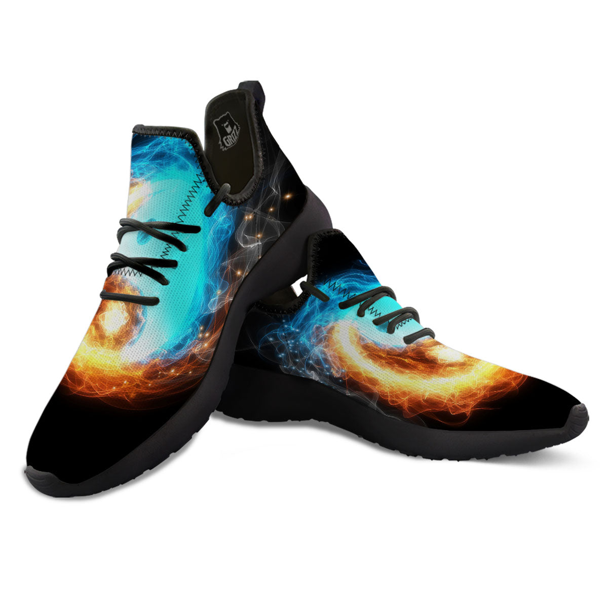 Ice And Fire Sparkle Yin Yang Print Black Athletic Shoes-grizzshop