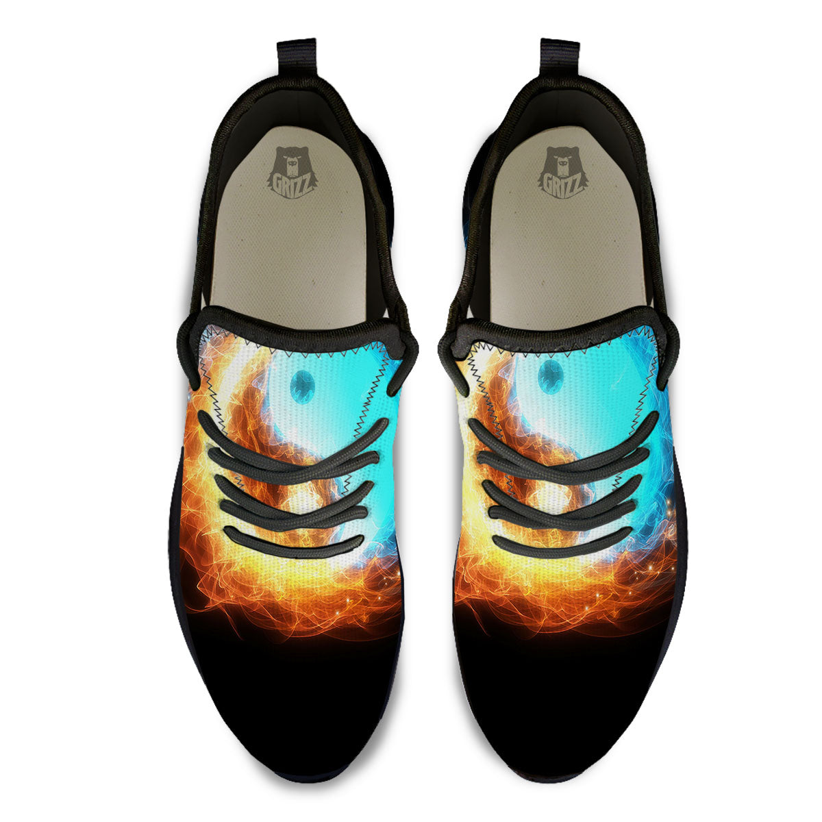 Ice And Fire Sparkle Yin Yang Print Black Athletic Shoes-grizzshop