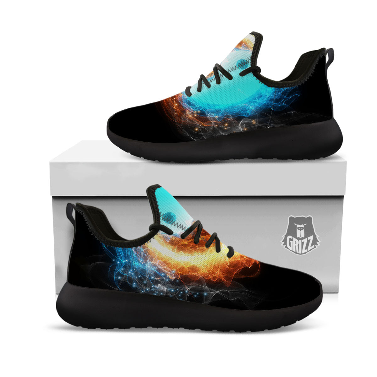 Ice And Fire Sparkle Yin Yang Print Black Athletic Shoes-grizzshop