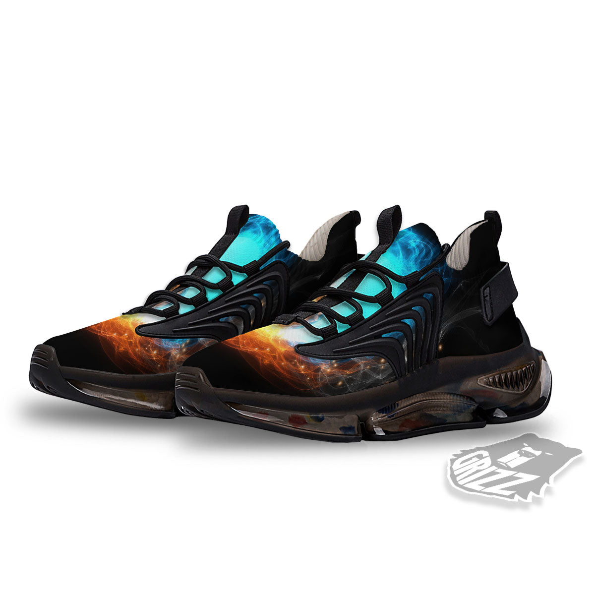 Ice And Fire Sparkle Yin Yang Print Black Gym Shoes-grizzshop