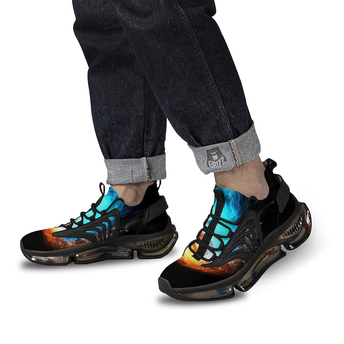Ice And Fire Sparkle Yin Yang Print Black Gym Shoes-grizzshop
