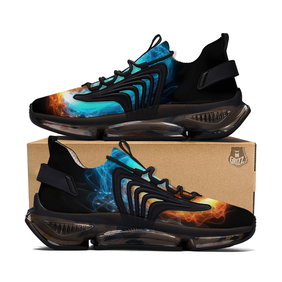 Ice And Fire Sparkle Yin Yang Print Black Gym Shoes-grizzshop