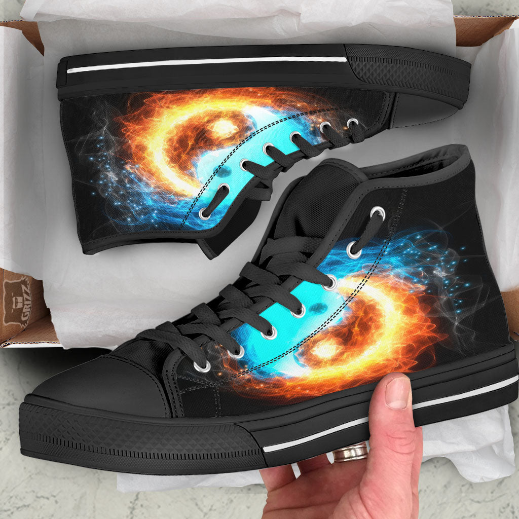 Ice And Fire Sparkle Yin Yang Print Black High Top Shoes-grizzshop