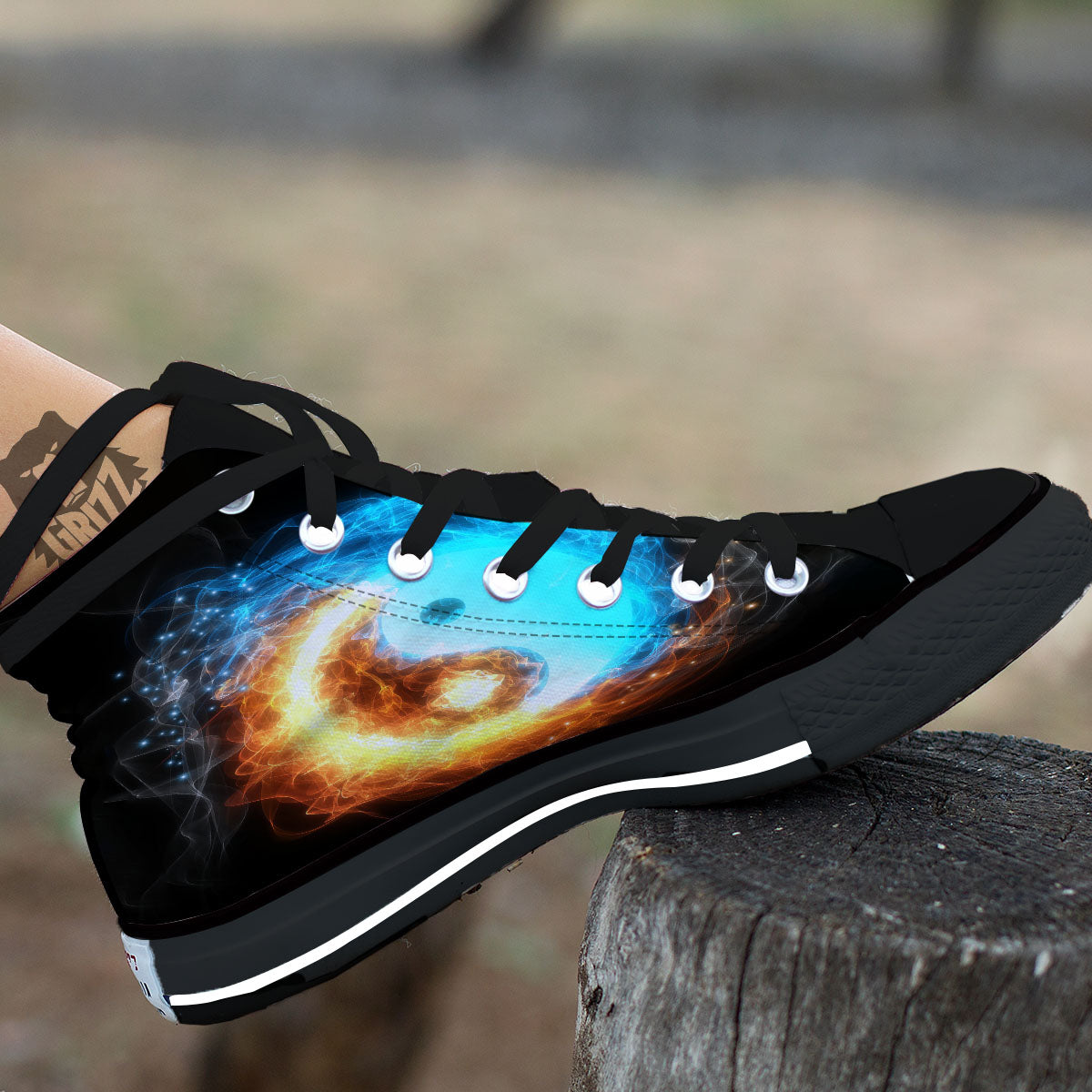 Ice And Fire Sparkle Yin Yang Print Black High Top Shoes-grizzshop