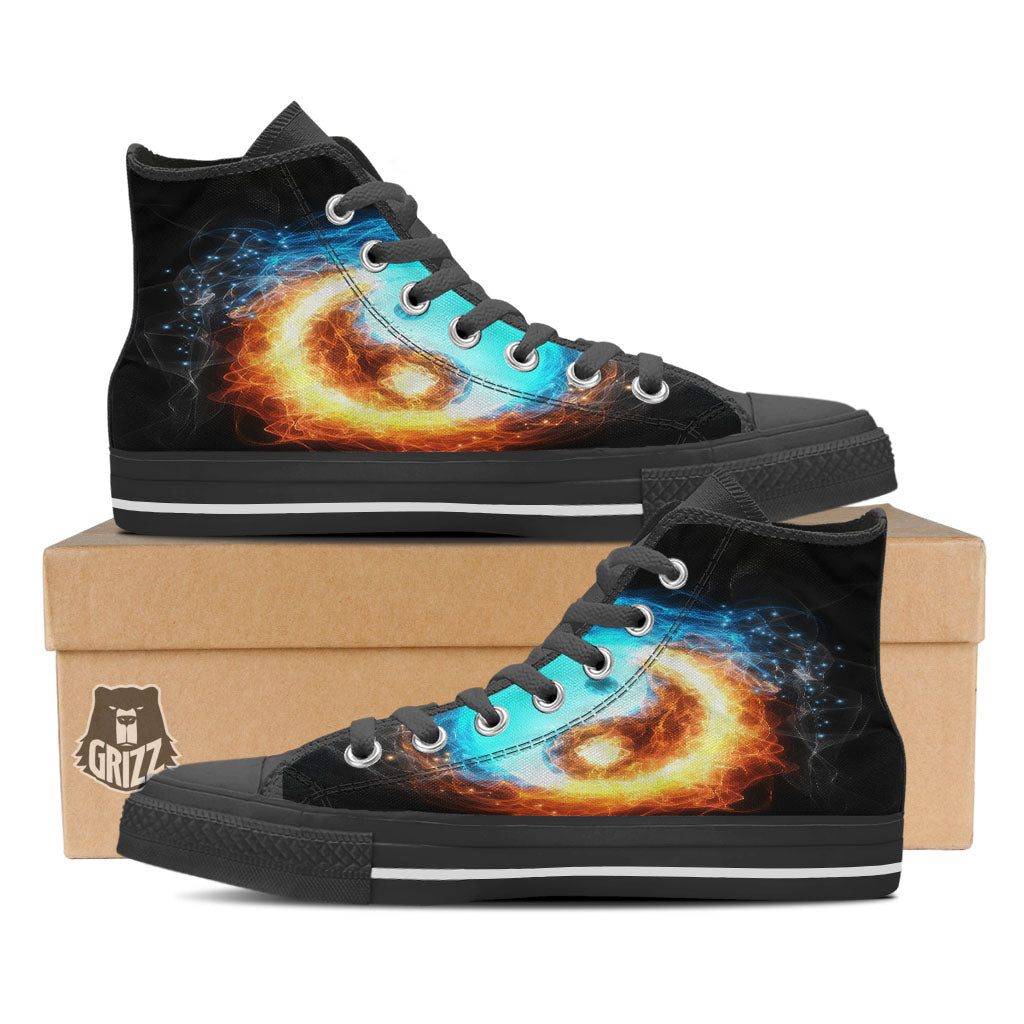 Ice And Fire Sparkle Yin Yang Print Black High Top Shoes-grizzshop