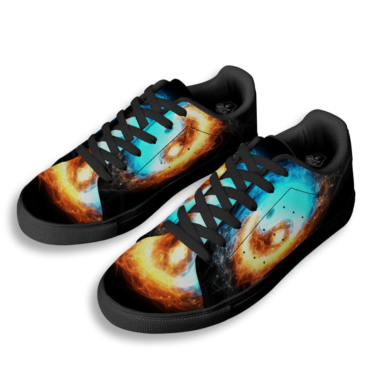Ice And Fire Sparkle Yin Yang Print Black Low Top Sneakers-grizzshop