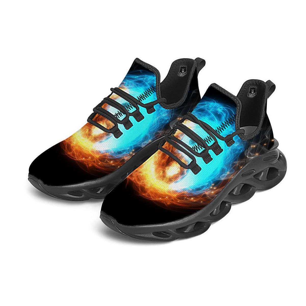 Ice And Fire Sparkle Yin Yang Print Black Running Shoes-grizzshop