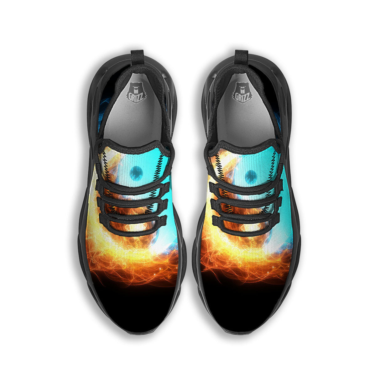 Ice And Fire Sparkle Yin Yang Print Black Running Shoes-grizzshop