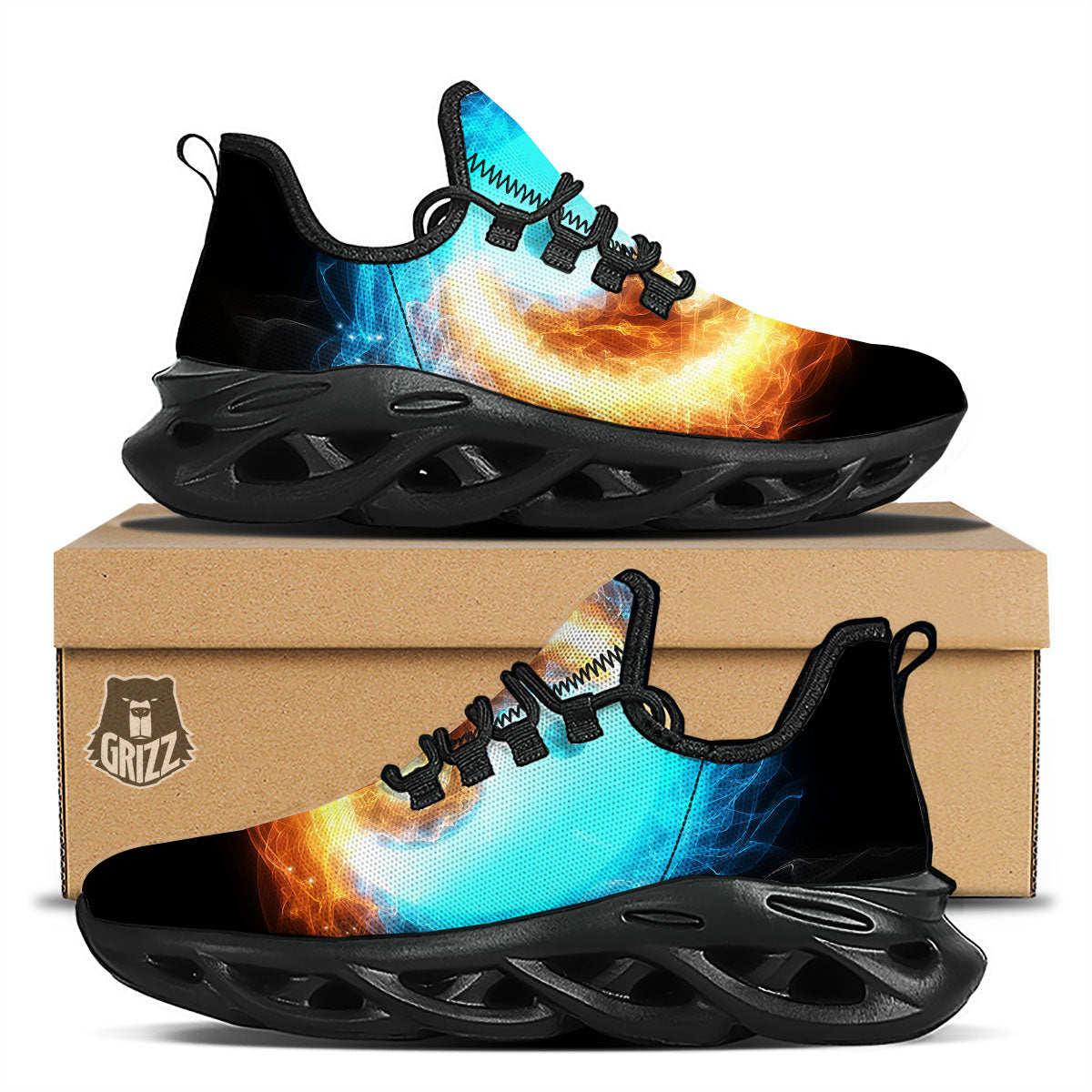 Ice And Fire Sparkle Yin Yang Print Black Running Shoes-grizzshop